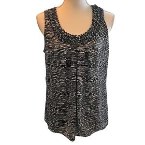 Anne Klein Medium White & Black Tank - Textured Scoop Neck